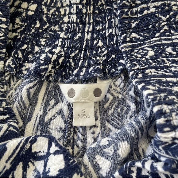 Three Dots Pants Blue White Tribal Aztec Smocked Waist  Wide Leg High Rise Sz S - Picture 10 of 13